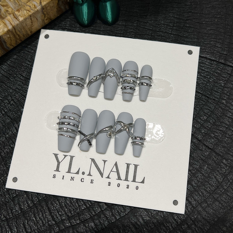 【Yl.Nail Chain Reaction】Handmade Nail Tips ins Unique Matte Line Design High-End European and American Style Wearable Nails 【Yl.Nail Chain Reaction】Handmade Nail Tips ins Unique Matte Line Design High-End European and American Style Wearable Nails