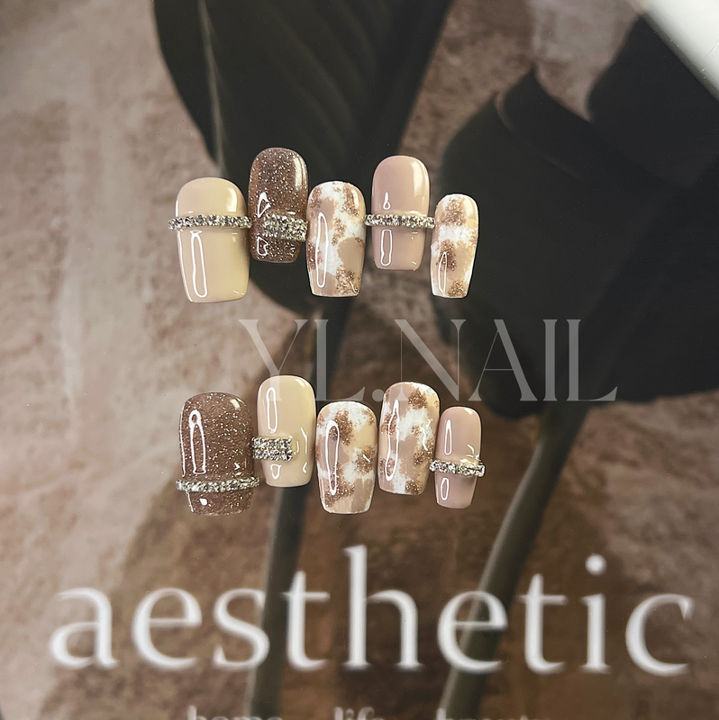【Yl.Nail Iris's Cow】Handmade Nail Tips ins Unique Fragmented Diamond Skin Pink Hand-Painted Wearable Nails