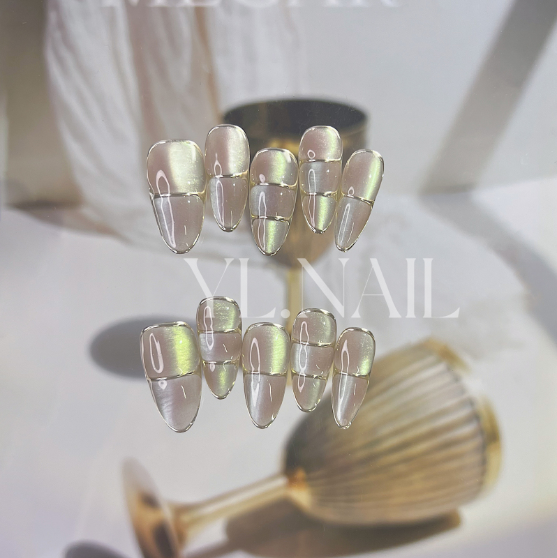 【Yl.Nail Flying Road Powder】Handmade Nail Tips ins Unique Green Light Cat Eye Harry Potter Magic Wearable Nails 【Yl.Nail Flying Road Powder】Handmade Nail Tips ins Unique Green Light Cat Eye Harry Potter Magic Wearable Nails