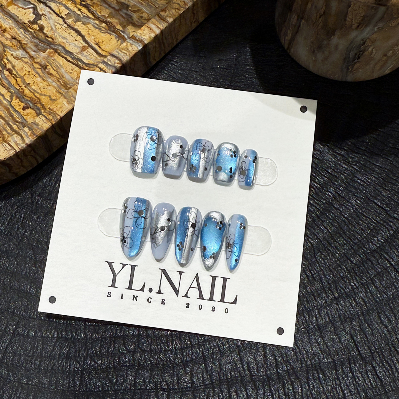 【Yl.Nail Pencil Drawing Evening Breeze】Handmade Nail Art ins Unique Pencil Drawing Blue Cat Eye Gradient Wearable Nails 【Yl.Nail Pencil Drawing Evening Breeze】Handmade Nail Art ins Unique Pencil Drawing Blue Cat Eye Gradient Wearable Nails