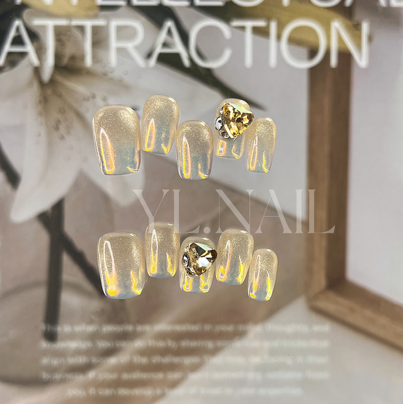 【Yl.Nail Siliman Summer Night】Handmade Nail Tips ins Unique Aurora Gradient Cat Eye Spring/Summer Wearable Nails