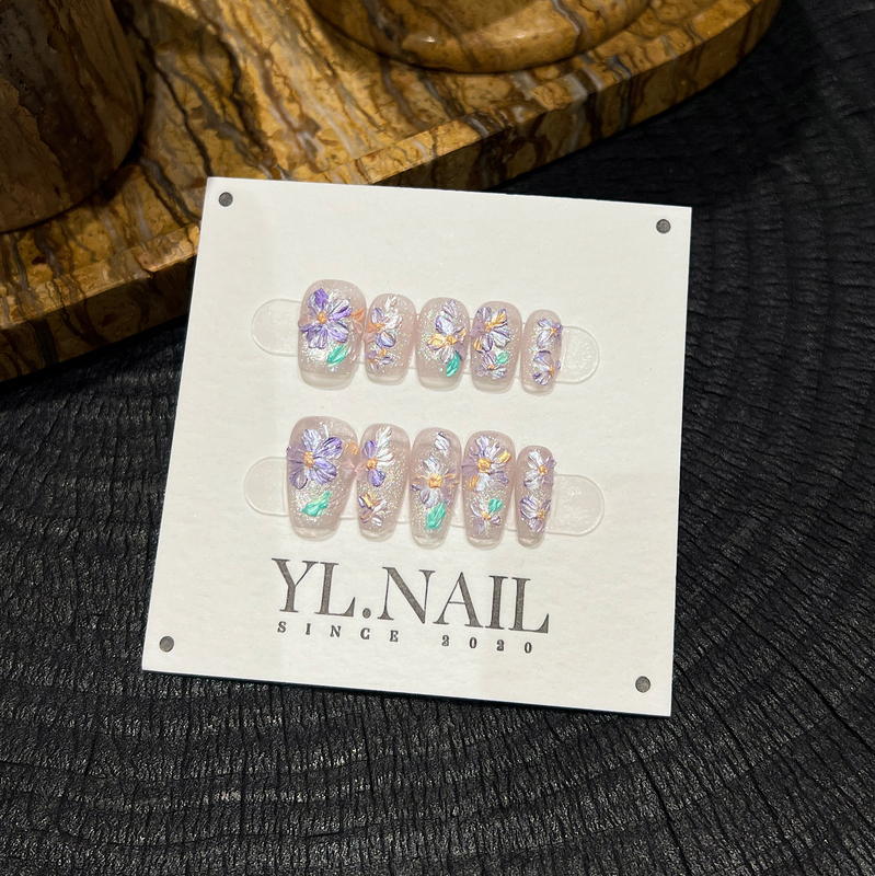 【Yl.Nail Iris Flower】Handmade Nail Tips ins Unique Embossed Flower Cat Eye High-End Dreamy Wearable Nails