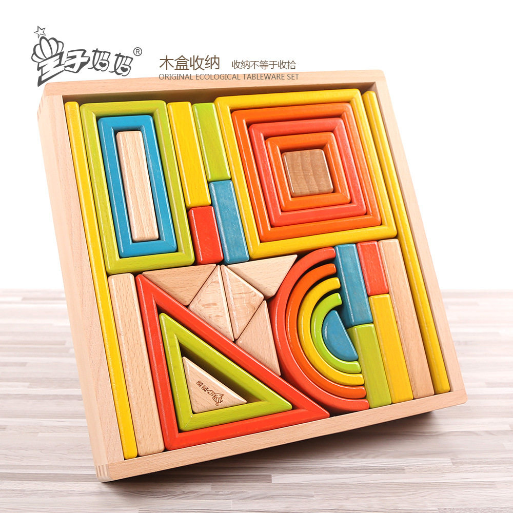 Kindergarten Children's Desktop Color building blocks Prince Mama Rainbow Puzzle Wood Construction Assembly Teaching Toy Vision 