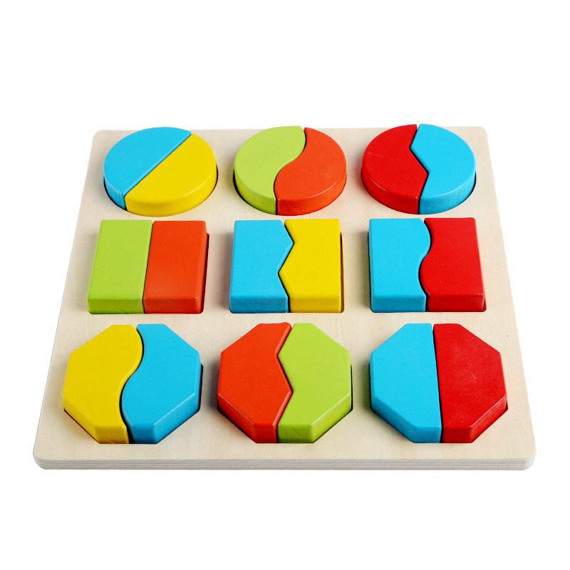Montei Toys Color Geometric Shapes Cognition Paired Children Puzzle Minds Toys Wooden early teaching Sub-plate 