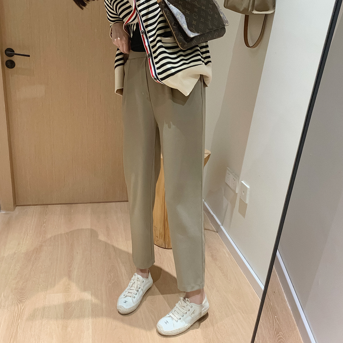 Big Bite Homemade Half Tightness Haryncey Pants Spring Summer New Pear Shaped Slim Fit Pants Loose Straight Barrel Casual Pants Woman