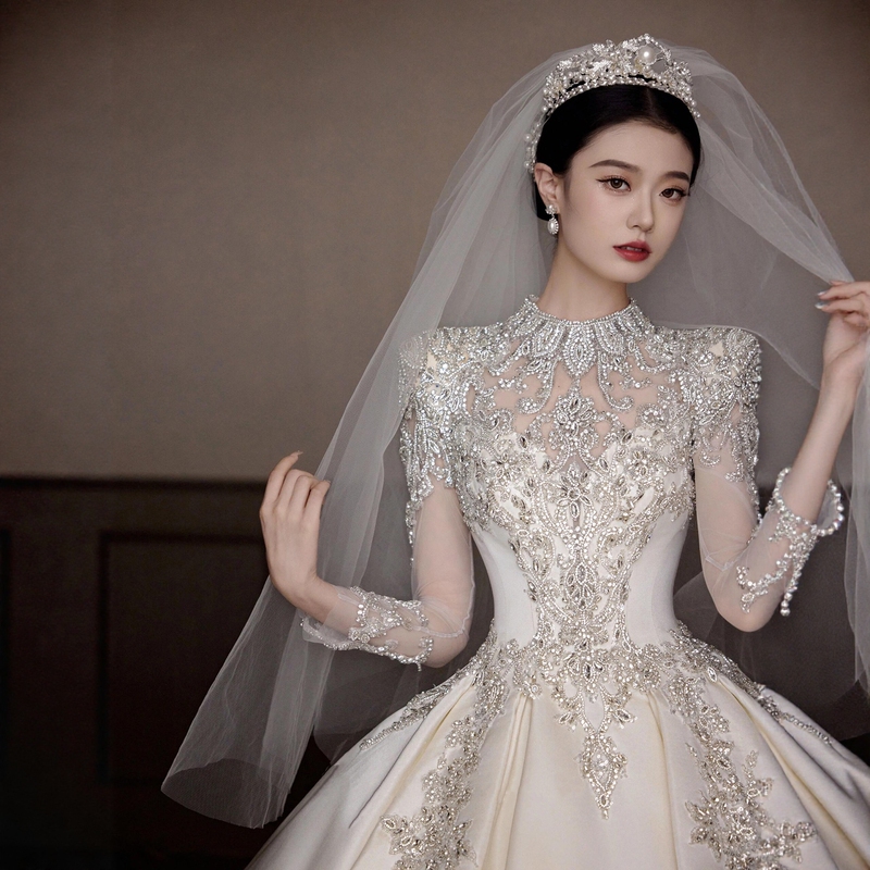 High-End Long-Sleeve Light Wedding Dress for Brides, 2026 New Style, Main Gown with High-Quality Texture, Heavy-Duty Satin, Luxurious Plus-Size with a Train High-End Long-Sleeve Light Wedding Dress for Brides, 2026 New Style, Main Gown with High-Quality Texture, Heavy-Duty Satin, Luxurious Plus-Size with a Train