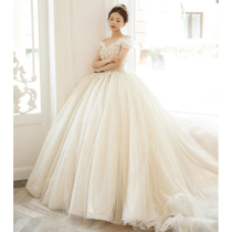 Straight Shoulder Method Main Wedding Dress Gown 2022 New Bridal Temperament Starry High Sense Palace Wind Light Yarn