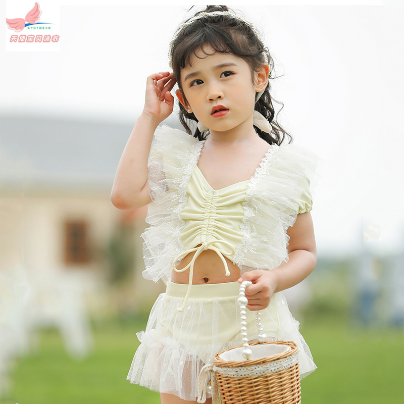 New Little Fairy Baby Two-piece Skirt White Pink 3-9 Years Old Girls Lace Ins Girls Swimwear Suit