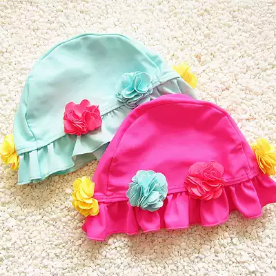 Little girl Princess swimming cap Girls cloth cap Cute flower cover cap Comfortable ear protection baby swimming equipment Summer
