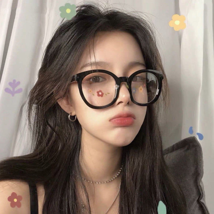 Zhao Lusi with flat lens men retro black frame arrow big frame round net red ins slim plain glasses women