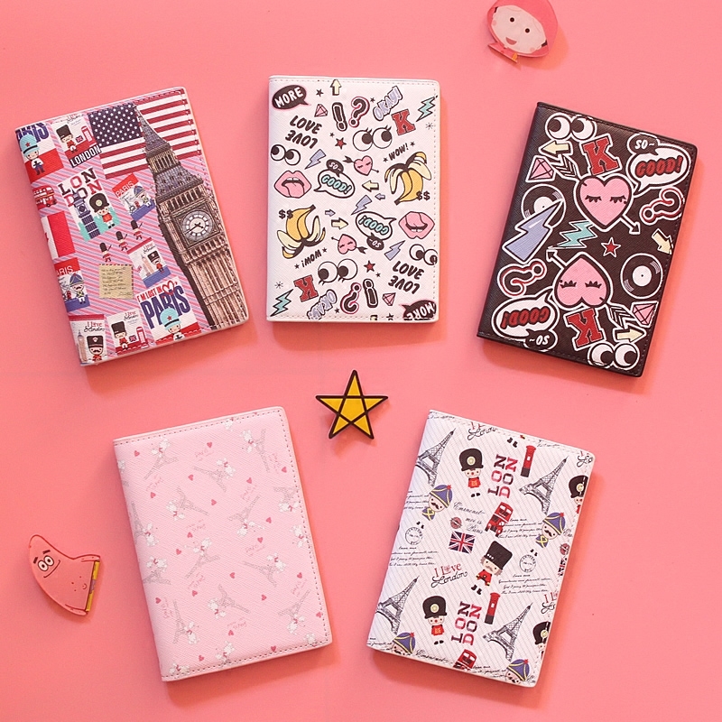 Travel abroad British Tower cartoon ins passport cover Waterproof passport bag Card cover Multi-function ticket holder