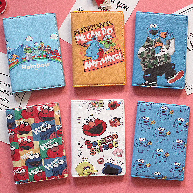 Passport bag Korea travel passport cover Passport cover ins passport holder cartoon Sesame Street cute ticket holder