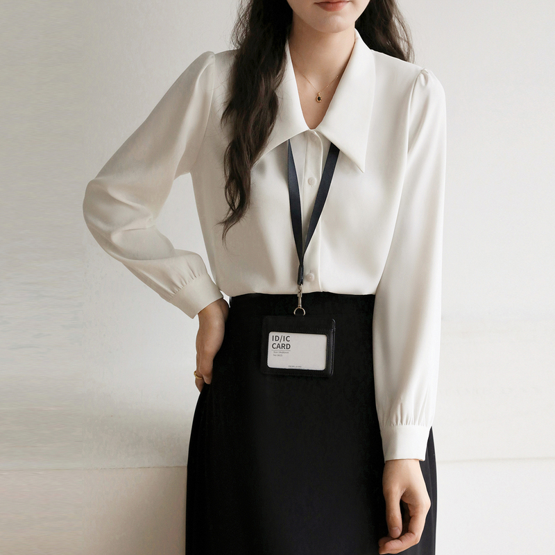 French-Style Chiffon White Shirt for Women, V-Neck Blouse with a High-End Feel, Professional Formal Attire, Outfit Set for Teaching Qualification Interview