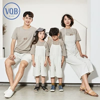 VQB cha mẹ và con nạp mùa hè 2018 triều mới mẹ ăn mặc dải dọc bông và vải lanh thiết lập một gia đình ba gia đình áo đồng phục gia đình đẹp