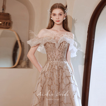 Lifelike a shoulder evening gown 2022 new bridal engagement banquet toast with high-end light and luxurious temperament Summer