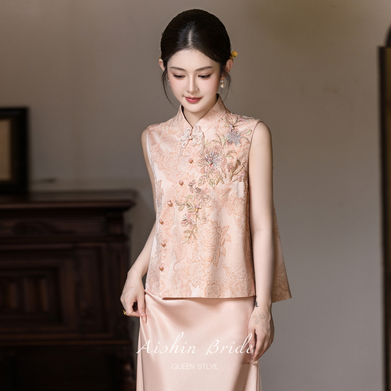 Aishini's New Chinese-Style Engagement Dress, Cheongsam, Traditional Chinese Style, New Toast Dress, High-End Pink Dress for Women