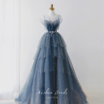 < Blue Plums > 2022 new evening gown bridal betrothed banquets famous for the high-end temperament Blue Hlean summer