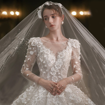 Flowers Wedding Dress 2022 New Bridal Style Reworking Great Tug Lavish Superior Sense Temperament Long Sleeve Winter