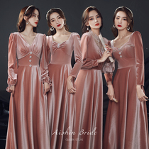 Long sleeve bridesmaids 202021 new sisterhood temperament can normally wear banquets engaged velvet gown dress with dress