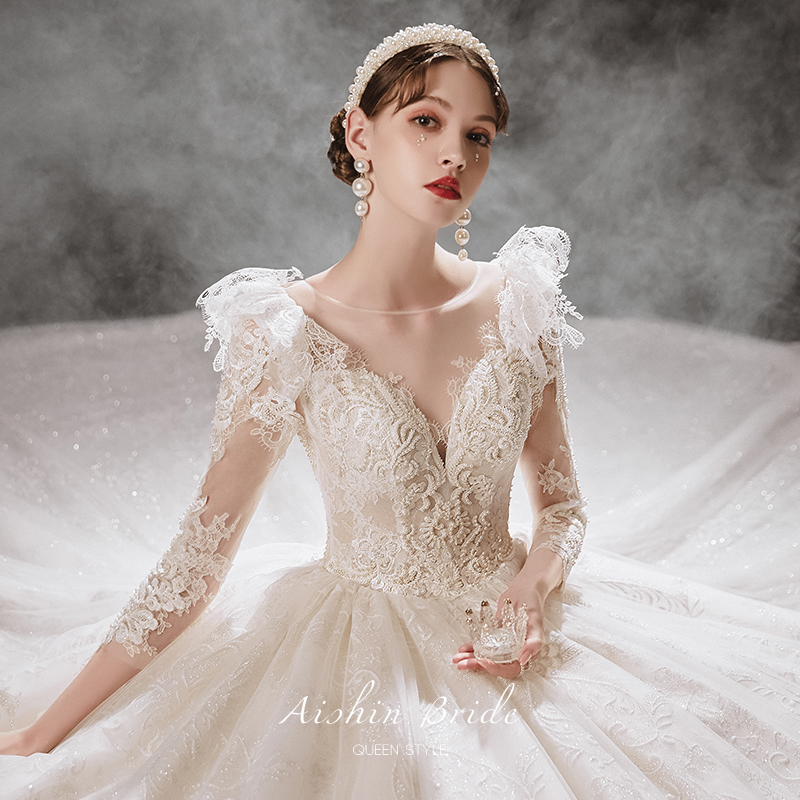 Long sleeve main wedding dress 202021 new wedding trailing temperament Palace Court Style Extravagant Super Fairy Eurostyle Gown