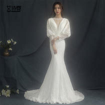  Fishtail wedding dress 202021 new small trailing bride waist slim slim simple go out French retro Hepburn