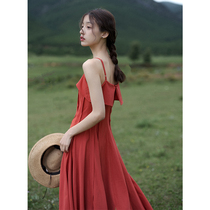 Small crowddesign retro red dress Summer closets Slim Large Skirt Hem Ultra Fairy Gowns Strap Fag-Style Pituality Longskirt
