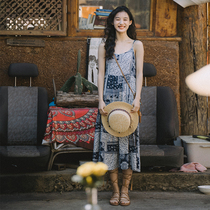 National Wind Liandress Yunnan West Double Edition Nana Travel Holiday Wind Pendant With Skirt Blue Printed Fairy Gas Easy Swing