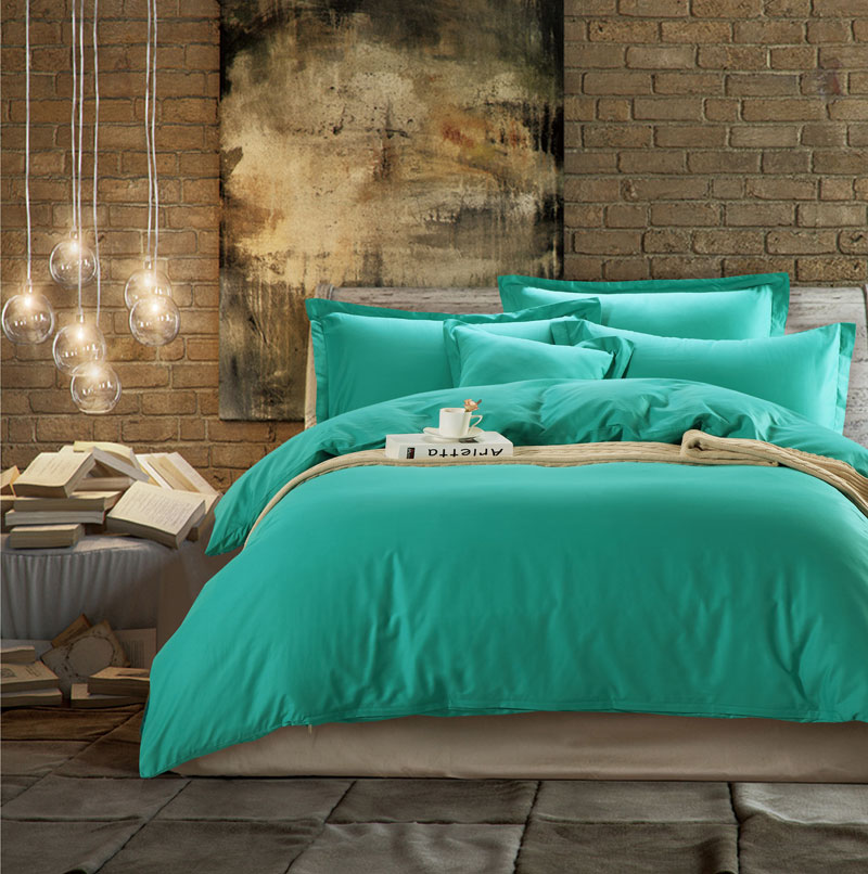 Đôi rắn màu bông vải denim giường 1.8m giường bông chăn trơn đơn giản màu đỏ lớn hoa hồng đỏ - Bộ đồ giường bốn mảnh bộ chăn ga gối đệm cưới đẹp