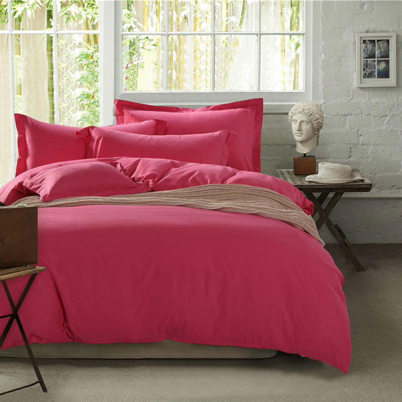 Đôi rắn màu bông vải denim giường 1.8m giường bông chăn trơn đơn giản màu đỏ lớn hoa hồng đỏ - Bộ đồ giường bốn mảnh bộ chăn ga gối đệm cưới đẹp
