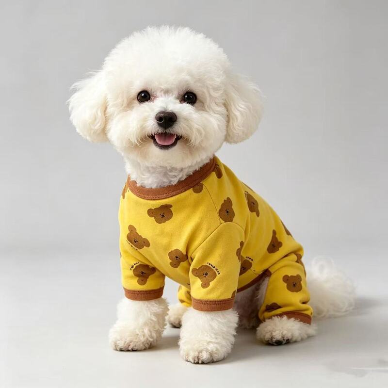 Spring and Autumn Pure Cotton Pet Clothes for Cats and Dogs, Belly-Covering Four-Legged Outfit, Teddy Bichon Dog Pajamas for Small Puppies