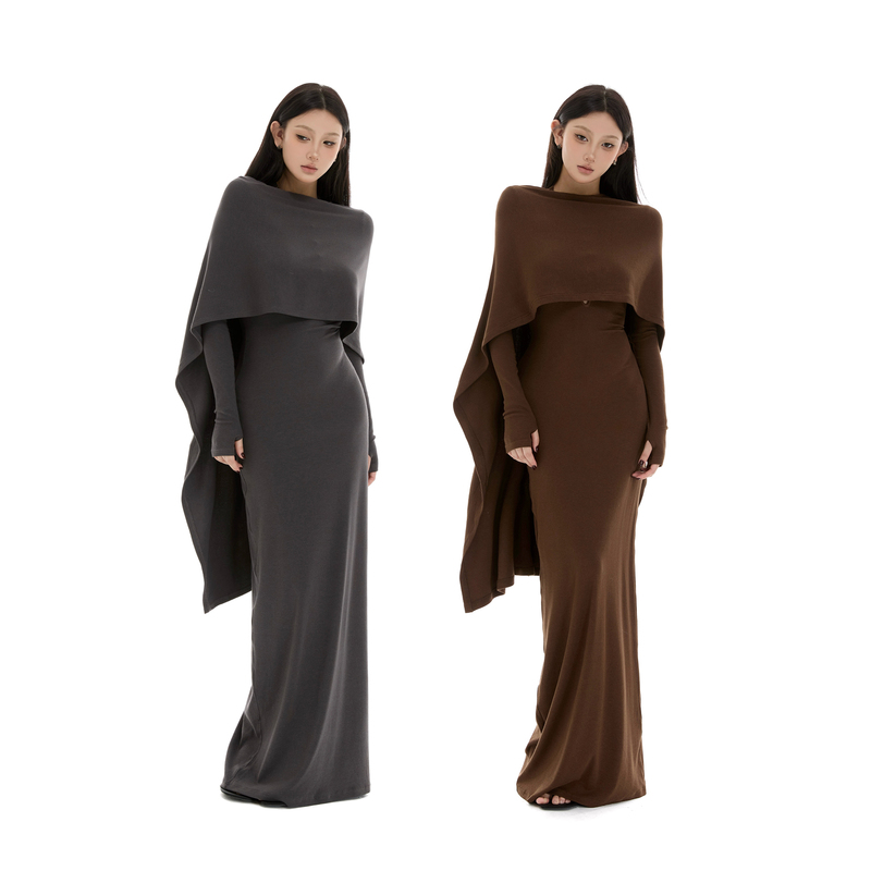 Itsdinn Elegant Lady Cape-Style Shawl Long Dress Two-Piece Set Itsdinn Elegant Lady Cape-Style Shawl Long Dress Two-Piece Set