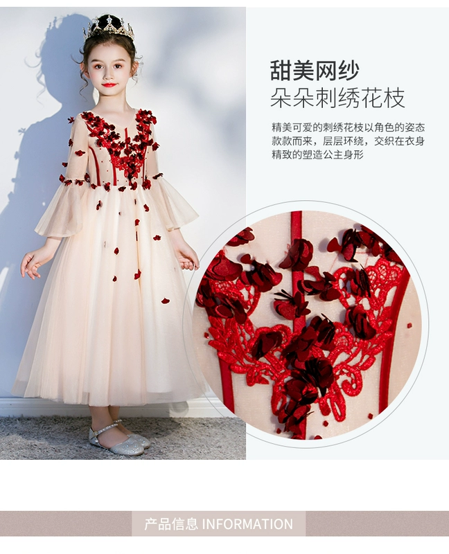 Váy cho trẻ em Váy bé gái Công chúa Váy Tutu Hoa Cô gái Piano Trang phục Little Host Wedding Model - Váy trẻ em