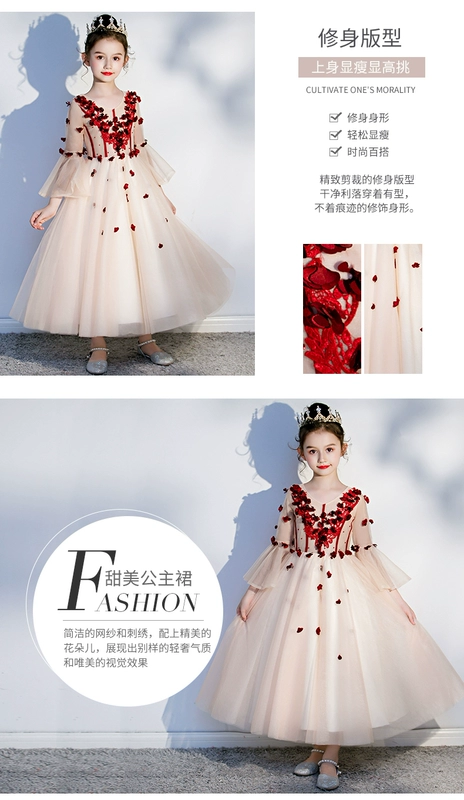 Váy cho trẻ em Váy bé gái Công chúa Váy Tutu Hoa Cô gái Piano Trang phục Little Host Wedding Model - Váy trẻ em