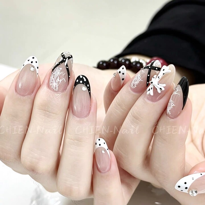 Golden Gradient Cross ins Style Nail Art Wearable Nails Milky White Fingertip Rainbow Color Art Nails