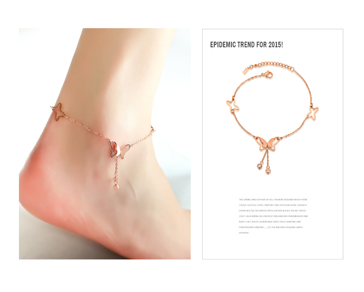 2019 Thời trang Nhật Bản và Hàn Quốc khí chất đơn giản tua bướm vòng chân phụ nữ Hoa hồng mạ vàng titan trang sức sinh viên quà tặng vòng đeo chân nữ