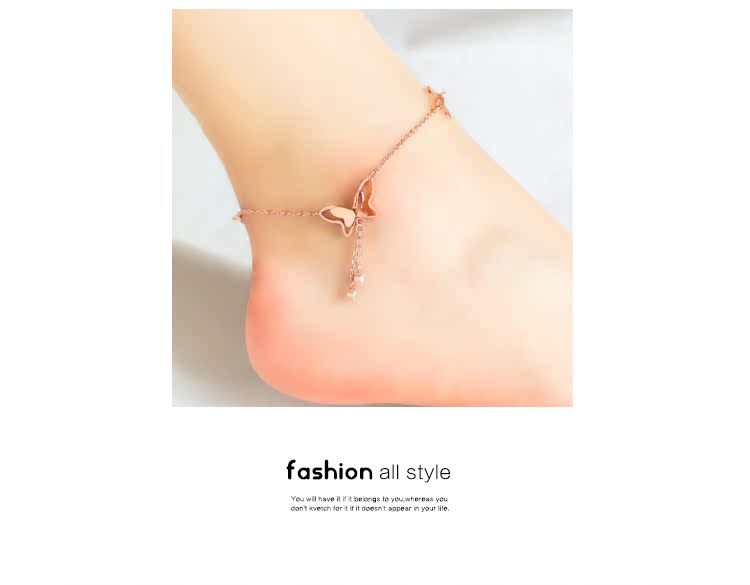 2019 Thời trang Nhật Bản và Hàn Quốc khí chất đơn giản tua bướm vòng chân phụ nữ Hoa hồng mạ vàng titan trang sức sinh viên quà tặng vòng đeo chân nữ