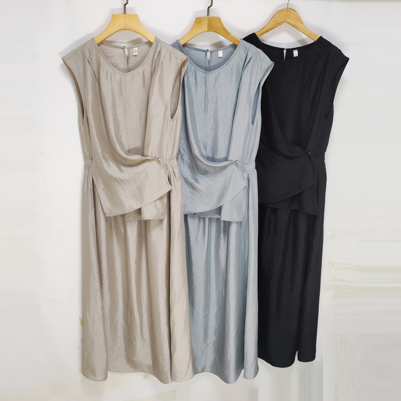 Same Style as in the Mall, 2026 Summer L053 Fashionable Acetate Fiber Sleeveless Elastic Waist Long Dress for Women, Slimming and Elegant One-Piece Dress