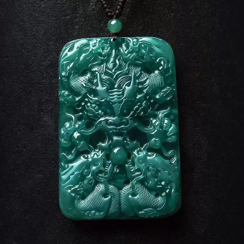 天然翡翠龍牌吊墜九龍戲珠玉佩生肖龍玉石掛件A貨正品附證書