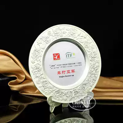 Crystal pavilion metal award plate Silver plate Crystal medal custom celebration gift souvenir spot business free lettering