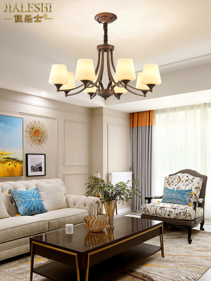 American Retro Style Hall Staircase Long Chandelier Simple and Elegant Loft Duplex Floor Large Chandelier Three Layers of Bronze