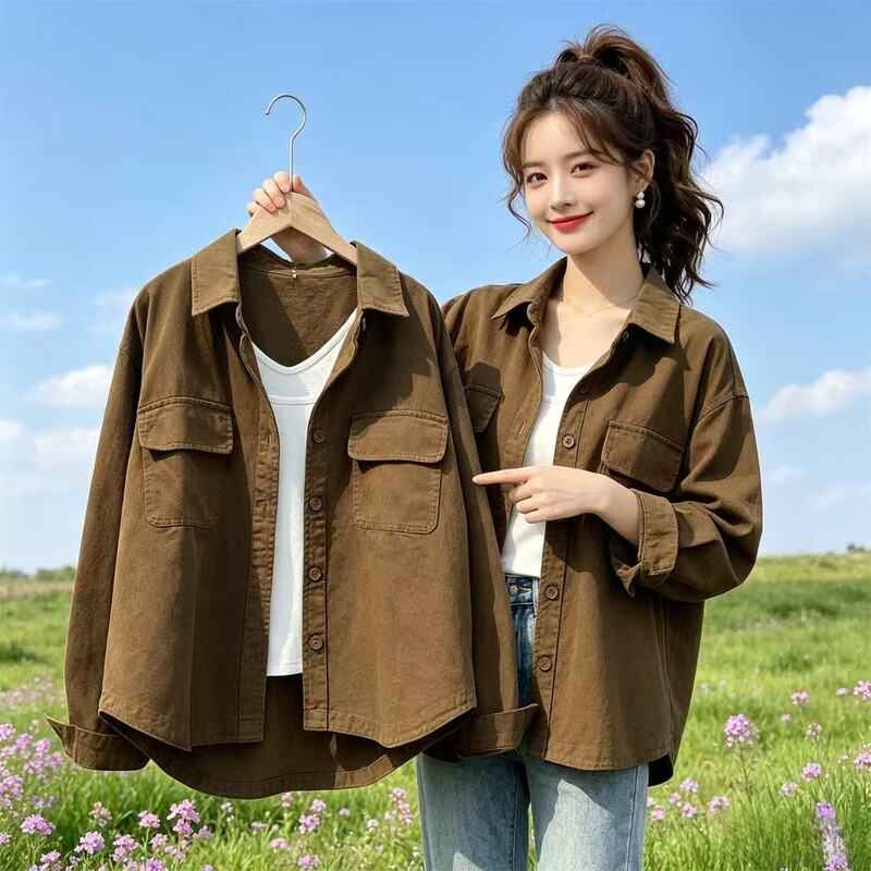 This Year's Popular Light-Mature Style Workwear Long-Sleeve Shirt for Women, Loose and Versatile, with a Turn-Down Collar and Buttons, Suitable for Petite Figures