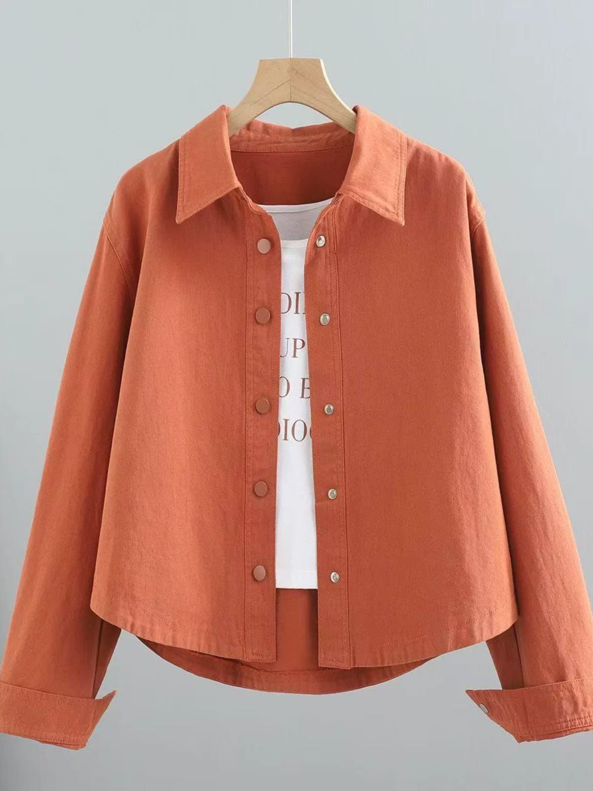 Short cotton jacket, long-sleeve, shirt, Korean style, oversize, for teenagers