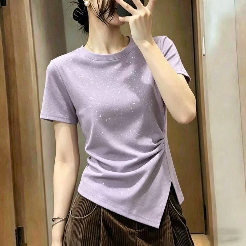 This Year's Popular Light-Mature Style Hot-Selling Star-Patterned Short-Sleeve T-Shirt for Women with a Unique Design and Pleated Top This Year's Popular Light-Mature Style Hot-Selling Star-Patterned Short-Sleeve T-Shirt for Women with a Unique Design and Pleated Top