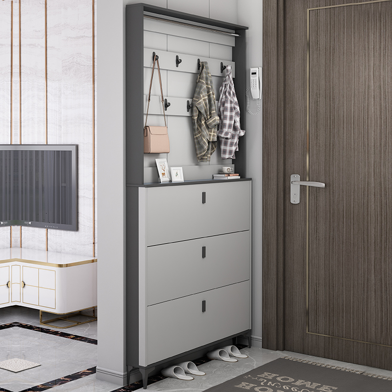 Tipping bucket shoe cabinet home door ultra-thin entry with hanger cloakroom integrated entry door simple modern porch