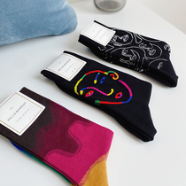 Lazy Holiday High-end sense of personality abstract face head socks womens tube socks ins tide spring and summer art