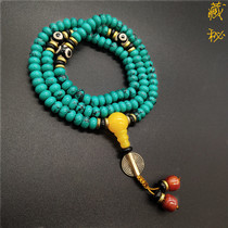 Tibet straight hair optimization turquoise partition 108 rosary hand string Tibetan national style turquoise mens and womens money chain