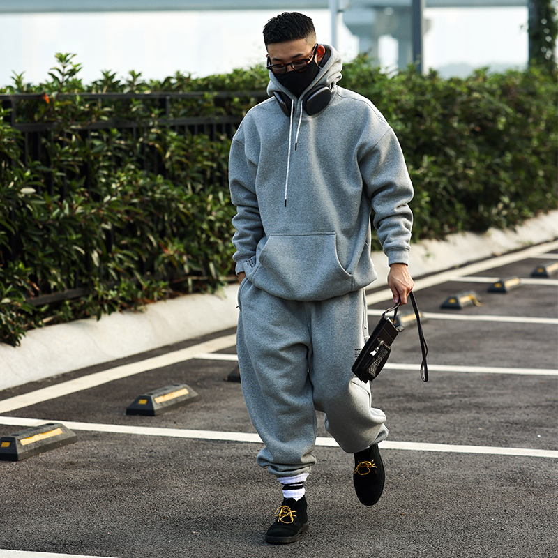 PINSKTBS autumn and winter new fashion casual all-match Japanese simple letter beam trousers men's fleece sweatpants