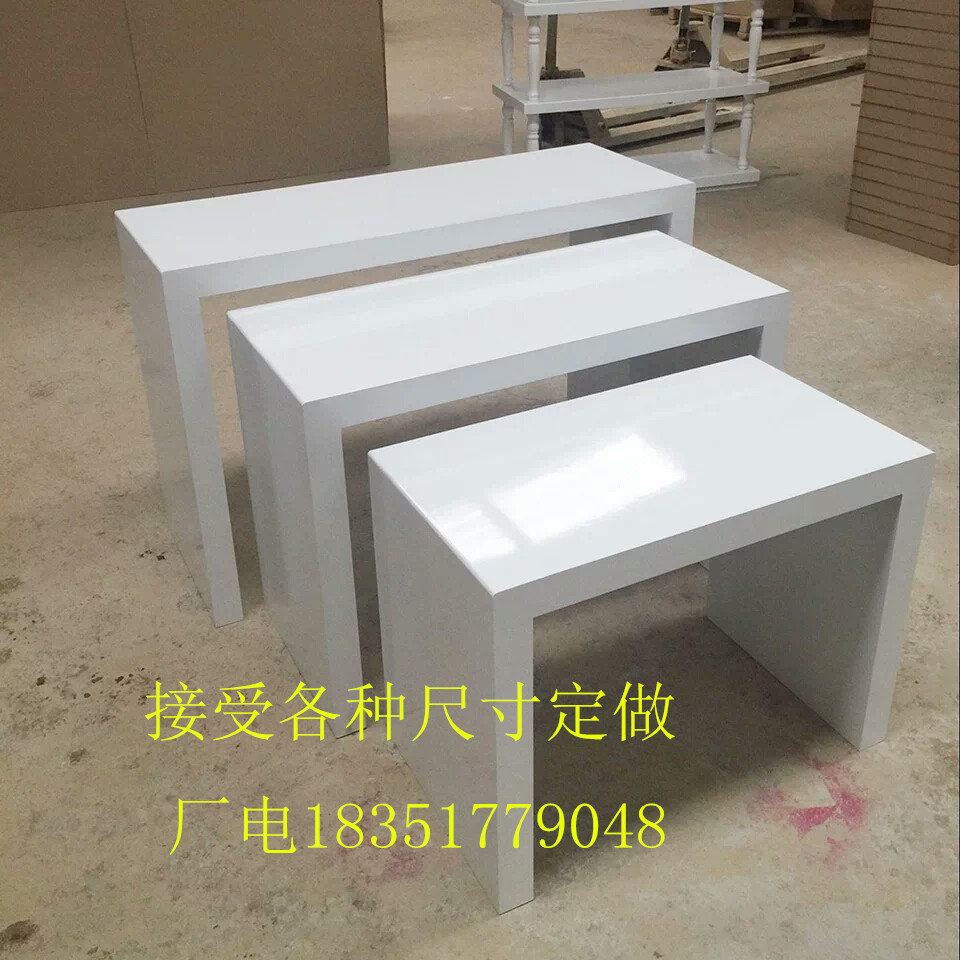 New Pint White Flowing Water Table Square Table Middle Island Baking Varnish Display Bench U Type Counter Shoes Clothes Shop High And Low Cabinet Exhibition Cabinet