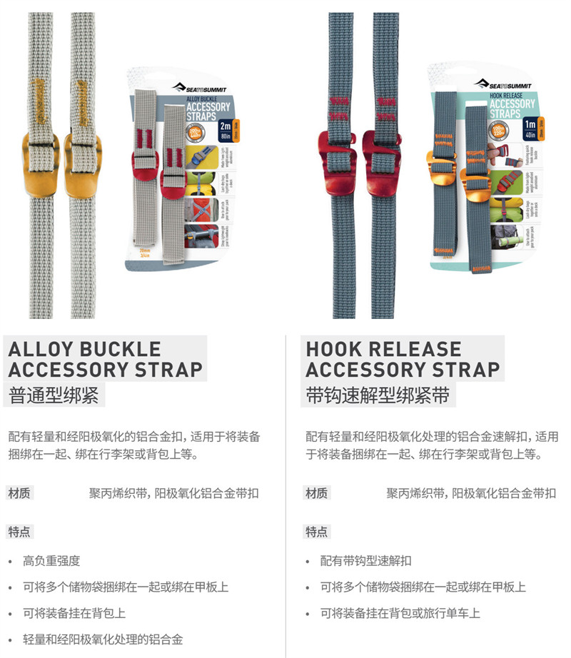 Веревка/Rope sea to summit户外sts速解型绑紧带自锁尼龙绳绑带1米2米atdas