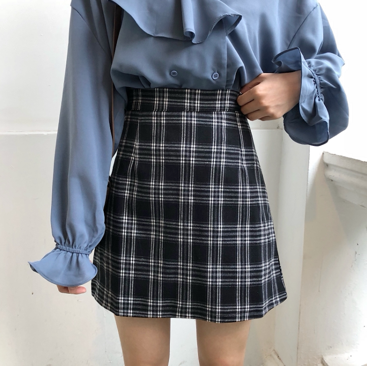 Large-size high-waisted slim skirt women's slightly fat girls wear to cover the legs fat 2019 early autumn new a-line plaid skirt